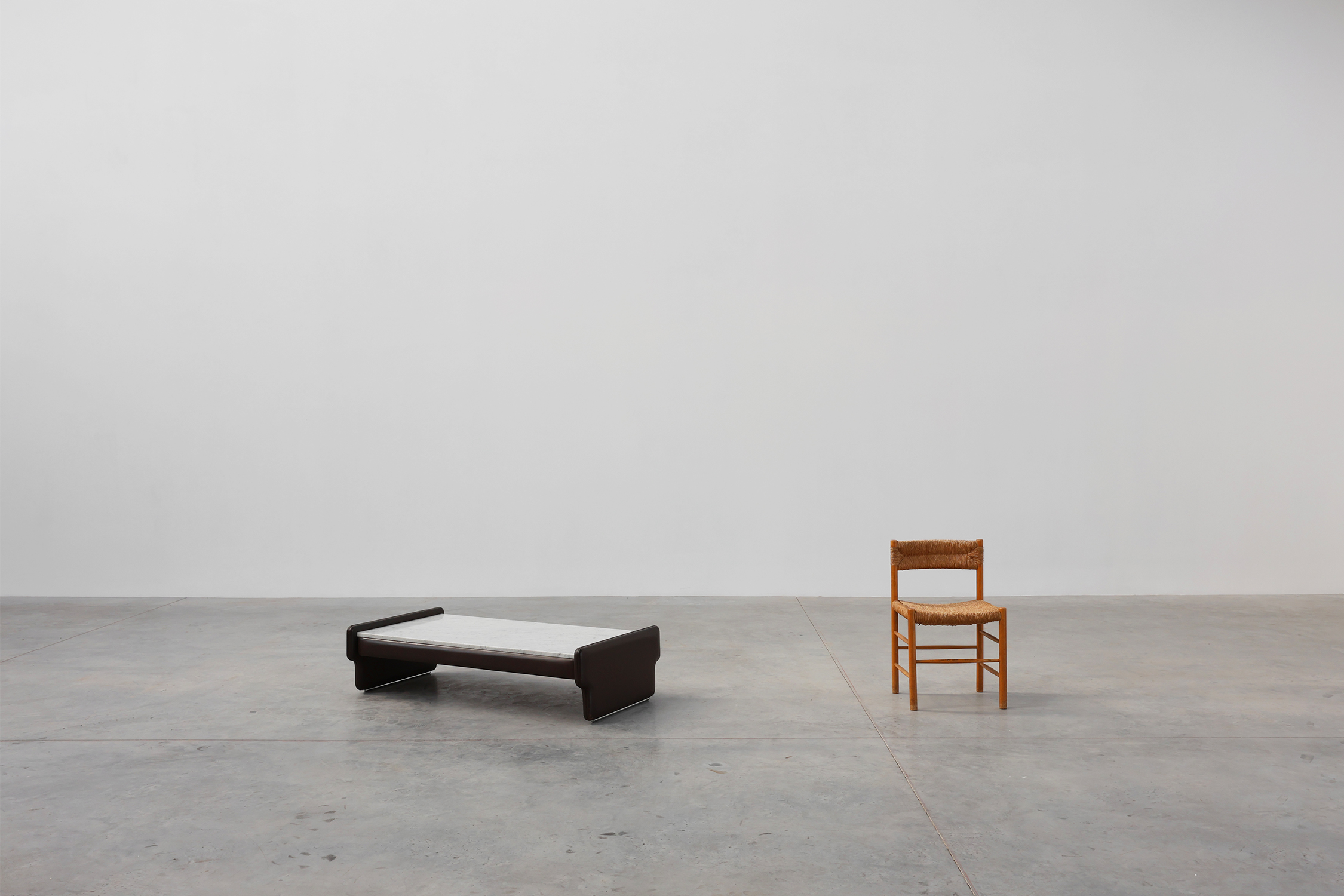 Rectangular Brown leather and Carrara marble coffee table, ca. 1960thumbnail